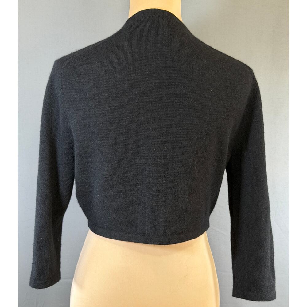 Neiman Marcus 100% Cashmere 3/4 Sleeve Open Cardigan Black Cropped Sweater Med - Picture 5 of 13
